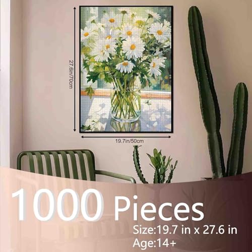 Tucocoo Jigsaw Puzzles 1000 Pieces for AdultsWhite Daisy Flower Hardboard PuzzleChallenging Puzzle Perfect for Game NightsDIY Home Wall DecorArt PuzzlesWhite Flowers with Green Leaves in Vase 27 x 20 - Image 5