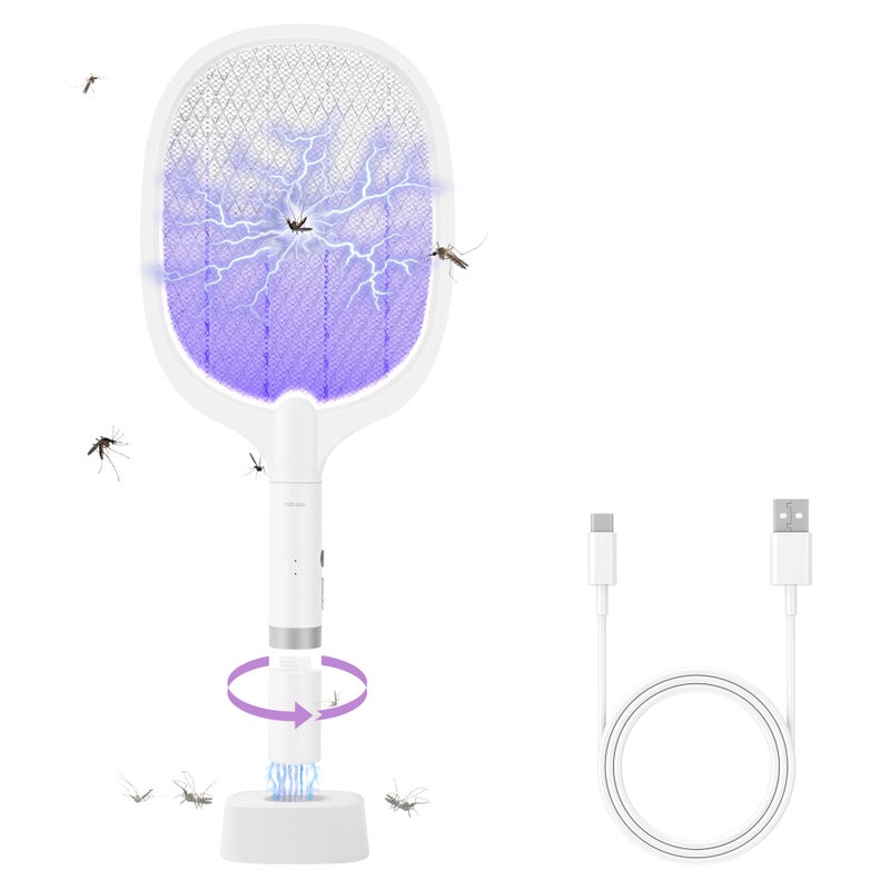 Bug Parking Detachable 2-in-1 High Voltage 4000V Rechargeable Electric Fly Swatter Racket with Purple Light and 3-Layer Safety Nets for Indoor and Outdoor Use. - Image 1