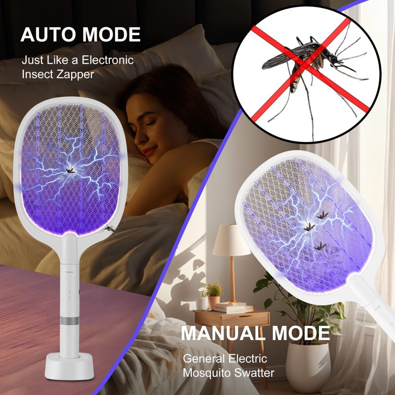 Bug Parking Detachable 2-in-1 High Voltage 4000V Rechargeable Electric Fly Swatter Racket with Purple Light and 3-Layer Safety Nets for Indoor and Outdoor Use. - Image 2