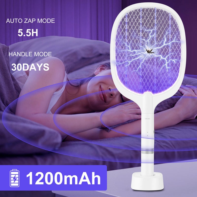 Bug Parking Detachable 2-in-1 High Voltage 4000V Rechargeable Electric Fly Swatter Racket with Purple Light and 3-Layer Safety Nets for Indoor and Outdoor Use. - Image 3