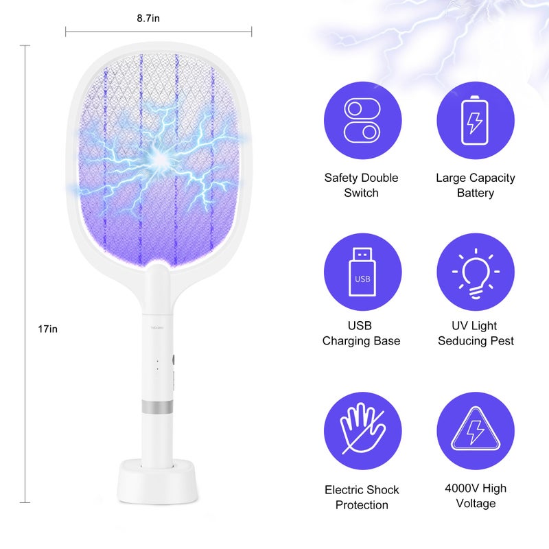 Bug Parking Detachable 2-in-1 High Voltage 4000V Rechargeable Electric Fly Swatter Racket with Purple Light and 3-Layer Safety Nets for Indoor and Outdoor Use. - Image 5