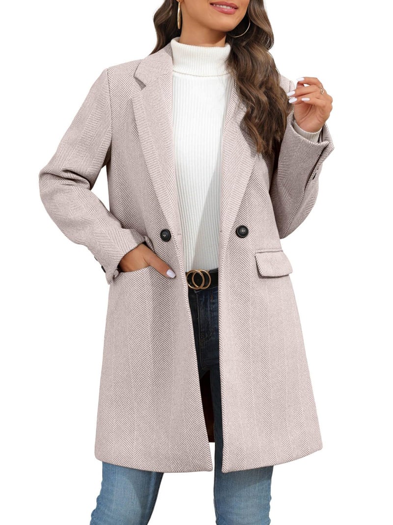 Ebifin Women's Notch Lapel Double Breasted Trench Coat Peacoat Winter Casual Long Blazer Jacket Overcoat - Image 3