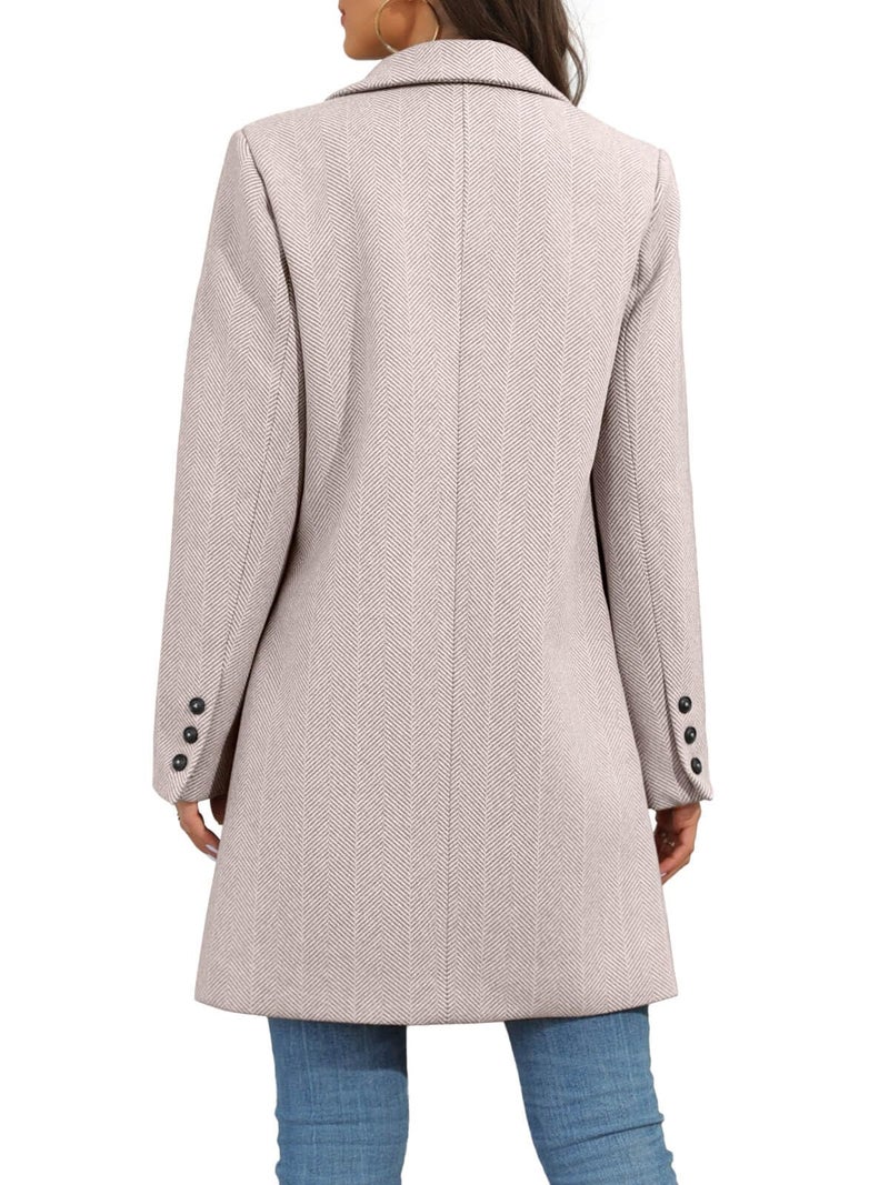 Ebifin Women's Notch Lapel Double Breasted Trench Coat Peacoat Winter Casual Long Blazer Jacket Overcoat - Image 4