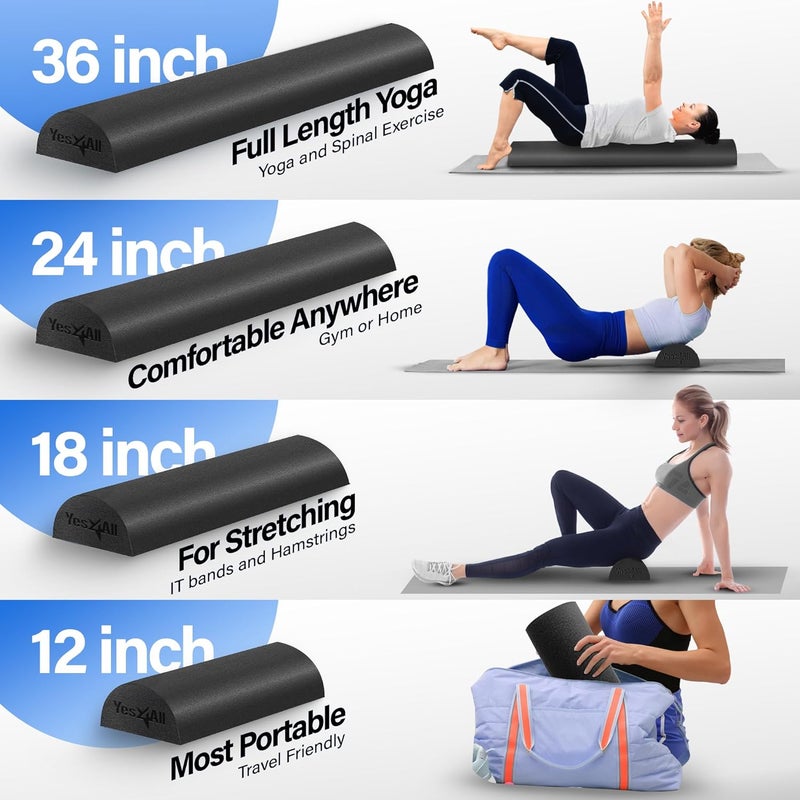 Yes4All High-Density Round Back Roller Foam, Exercise Foam Roller for Yoga, Pilates & Stretching - 12, 18, 24, 36 inch - Image 3