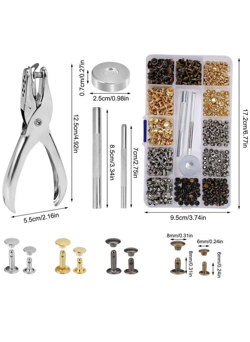 Daytoyz Leather Rivets 240 Set 2 Sizes Double Rivet Metal Tubular Studs with 3 Pieces Fixing Tool and Punch Pliers for Leather Crafts DIY Replacement Rivets 3 Colours  - Image 2