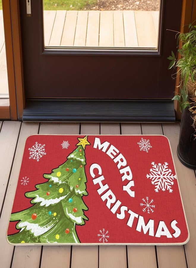 COSEVIER Christmas Tree Door Mat, Red Merry Xmas Doormat Indoor Outdoor Entrance Floor Mat, Non Slip Rubber Welcome Mats for Living Room Kitchen Home Decoration 17x29 Inch - Image 2