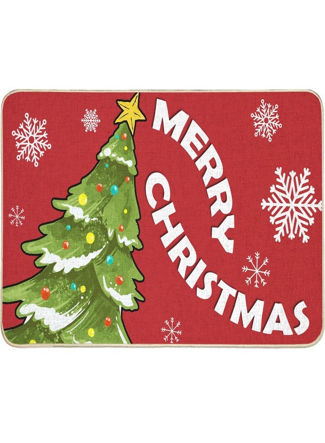 COSEVIER Christmas Tree Door Mat, Red Merry Xmas Doormat Indoor Outdoor Entrance Floor Mat, Non Slip Rubber Welcome Mats for Living Room Kitchen Home Decoration 17x29 Inch - Image 1