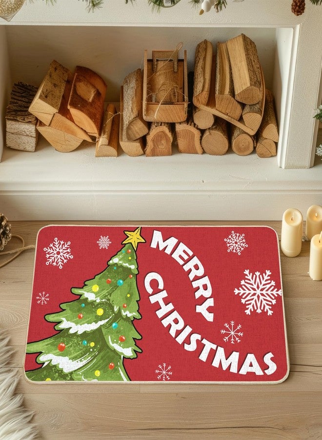 COSEVIER Christmas Tree Door Mat, Red Merry Xmas Doormat Indoor Outdoor Entrance Floor Mat, Non Slip Rubber Welcome Mats for Living Room Kitchen Home Decoration 17x29 Inch - Image 3