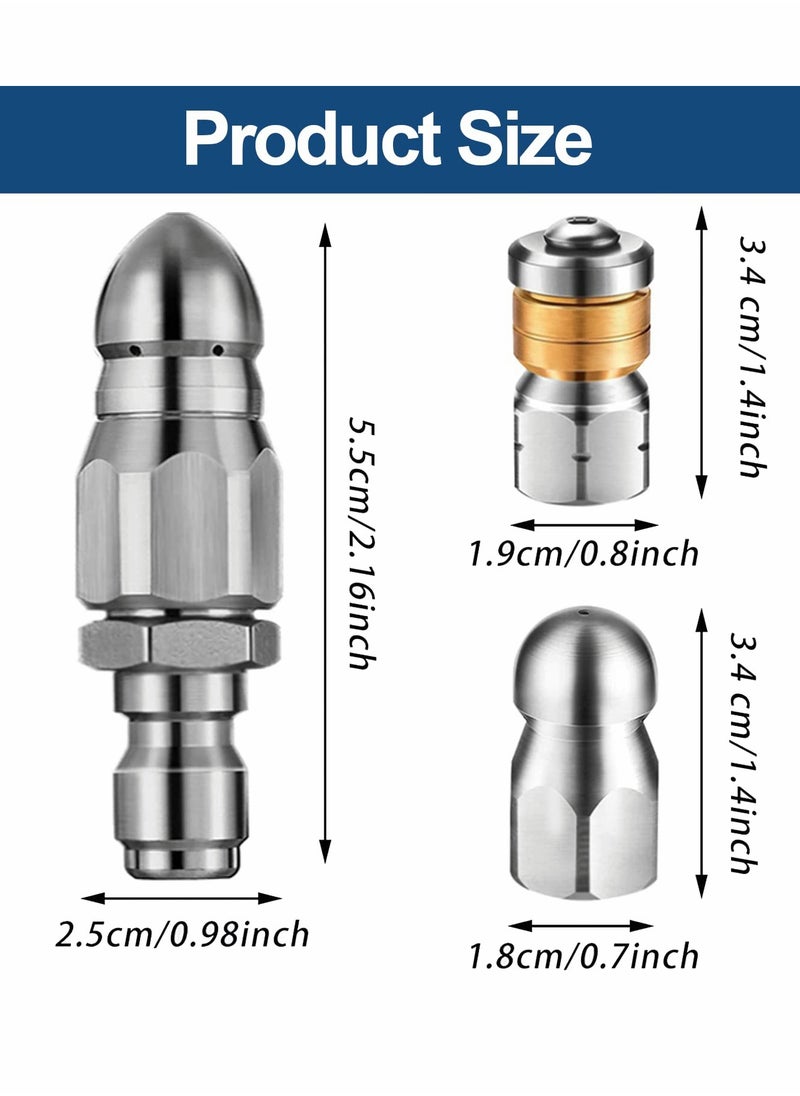 KASTWAVE - Sewer Jetter Nozzles Kit, Rotating Button Nose Jetting Nozzle Stainless Steel Fixed Jetting Nozzle Replacement Kit with Different Model for 1/4 Inch Pressure Washer Accessories up to 5000 PSI - Image 1