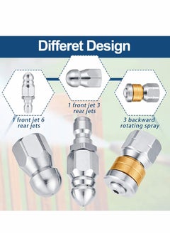 KASTWAVE Sewer Jetter Nozzles Kit, Rotating Button Nose Jetting Nozzle Stainless Steel Fixed Jetting Nozzle Replacement Kit with Different Model for 1/4 Inch Pressure Washer Accessories up to 5000 PSI  - Image 3