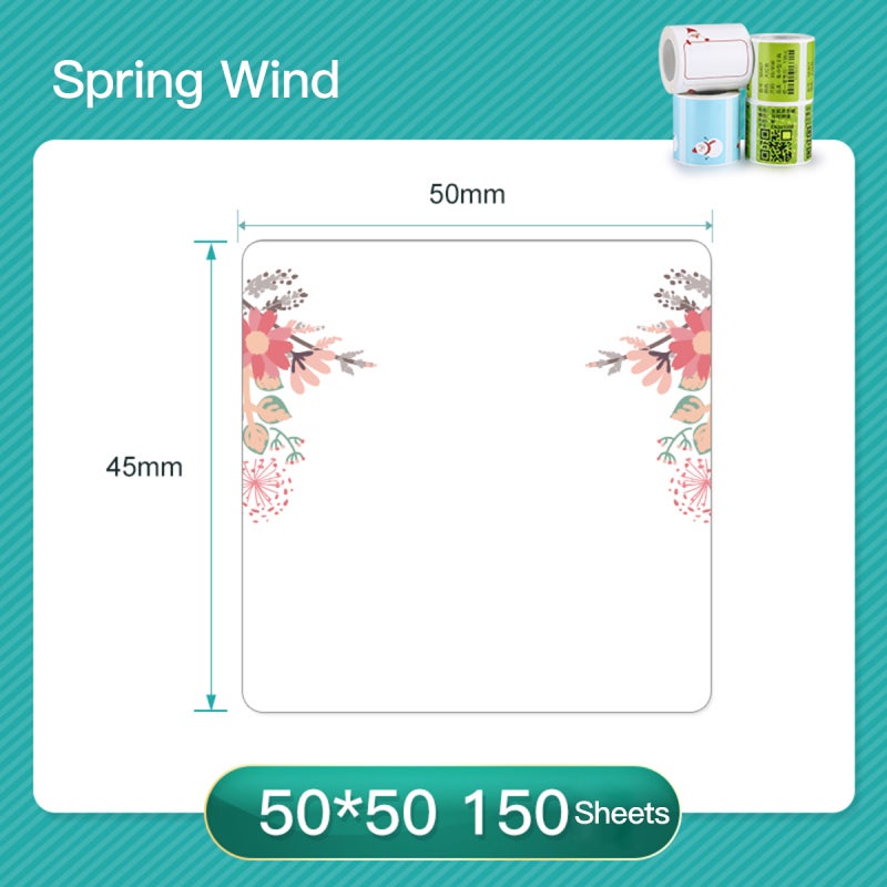 Thermal Paper Labels: 50x50mm 150 Sheets Spring Wind - Protective Coating Tear-Resistant Direct Print Adhesive Thermal Labels for Home Office Supermarket Catering - Image 3
