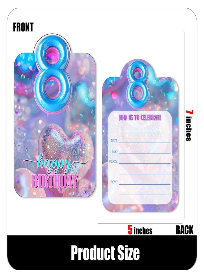 Putocopic 8th Blue Balloon Birthday Invitations for Girls, Eighth Birthday Party Fill In Invitations with Envelopes, 30Pcs, 5x7 Inches - Image 3
