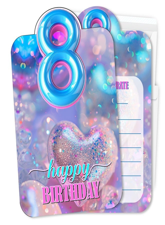 Putocopic 8th Blue Balloon Birthday Invitations for Girls, Eighth Birthday Party Fill In Invitations with Envelopes, 30Pcs, 5x7 Inches - Image 1