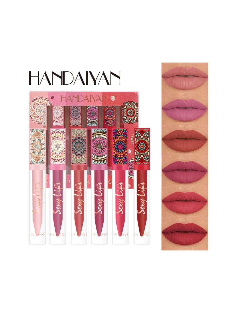 Handaiyan Liquid Lipstick Set 6 Pcs Matte Nude Waterproof Pigmented Velvety Nude Long Lasting Long-wearing Moisturizing Non-Stick Cup Beauty Glazed Gloss Make up Gift Set  - Image 1