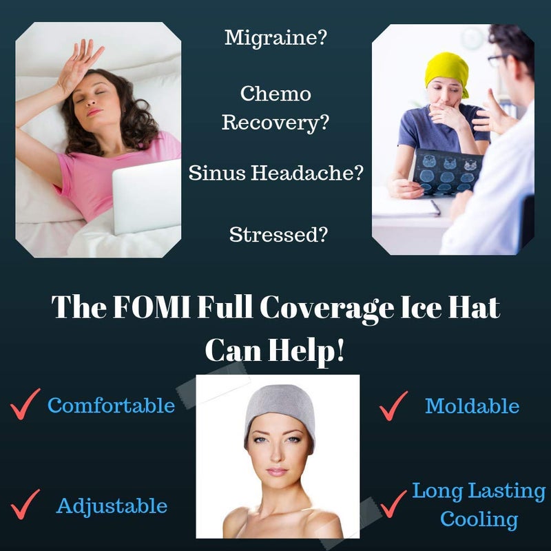 FOMI Migraine Gel Full Head Coverage Ice Hat by FOMI Care | Cranial Cold Cap | Top and Side Skull Cooling Headache and Chemo Recovery Pack | Wearable Therapy Wrap for Sinus, Stress, Pressure Pain Relief - Image 5