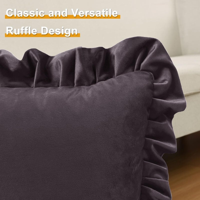 JIUZHEN Throw Pillow Covers for Couch Sofa Livingroom Bed，Pack of 2 Velvet Decorative Soild Throw Pillow Covers with Ruffles，16x16 Inch，Lavender - Image 3