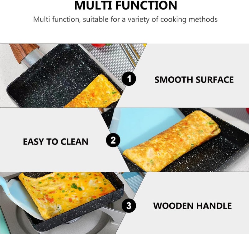 Nonstick Tamagoyaki Omelette Pan Square Frying Pan Medium Size with Wooden Handle for Induction Cooktops Japanese Kitchen Gadget for Breakfast Cooking Random Color - Image 3