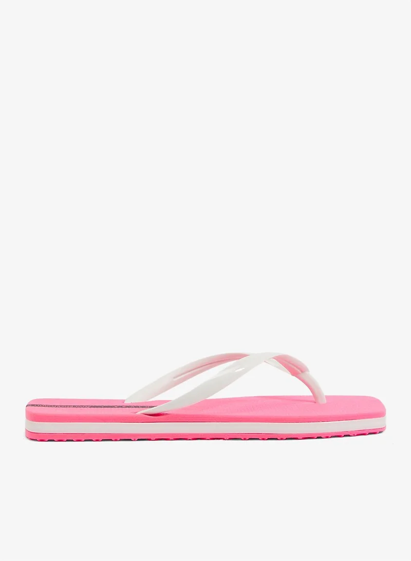 Slim Women'S  Flip Flops With Square Shape Sole - Pink/White