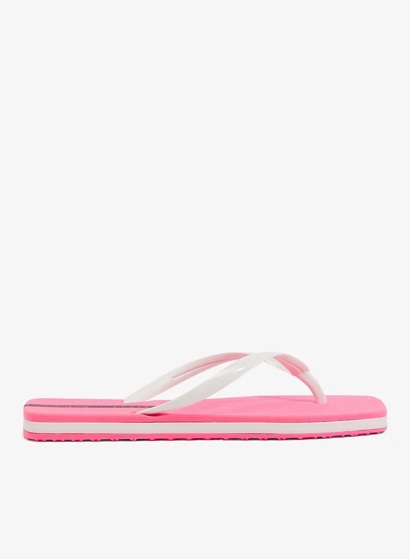 Slim Women'S  Flip Flops With Square Shape Sole - Pink/White