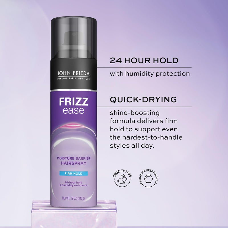 John Frieda Frizz Ease Moisture Barrier Hairspray, Firm Hold Hairspray, Seals Out Moisture, Blocks Frizz, Protects Against Heat, and Keeps Hair Straight with Long-Lasting Hold, 12 Oz, Pack of 2 - Image 4