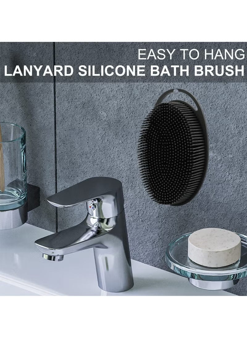 فرشاة استحمام وشامبو مطورة 2 في 1 للجسم، مقشر سيليكون للجسم للاستخدام في الحمام، ليفة سيليكون فاخرة، مقشر للرأس، مدلك لفروة الرأس، سهلة التنظيف (قطعة واحدة سوداء) - Image 5