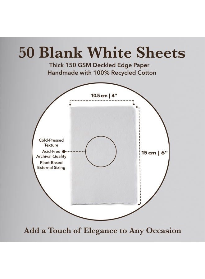 Wanderings Handmade White Deckle Edge Blank Paper - 4x6 Inch Package of 50 - Mixed Media Loose Leaf Paper for Postcards, Invitations, Crafts and Announcements - Thick 130 GSM - Image 5