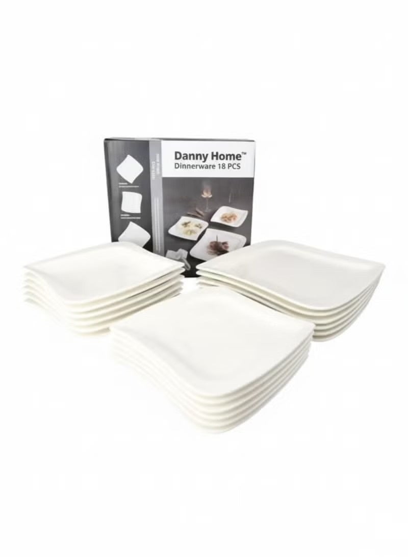 داني هوم طقم عشاء سيراميك أبيض متموج من 18 قطعة 103-XLD-004 - Image 2