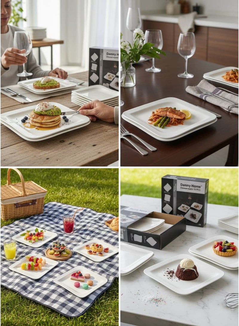 داني هوم طقم عشاء سيراميك أبيض متموج من 18 قطعة 103-XLD-004 - Image 3