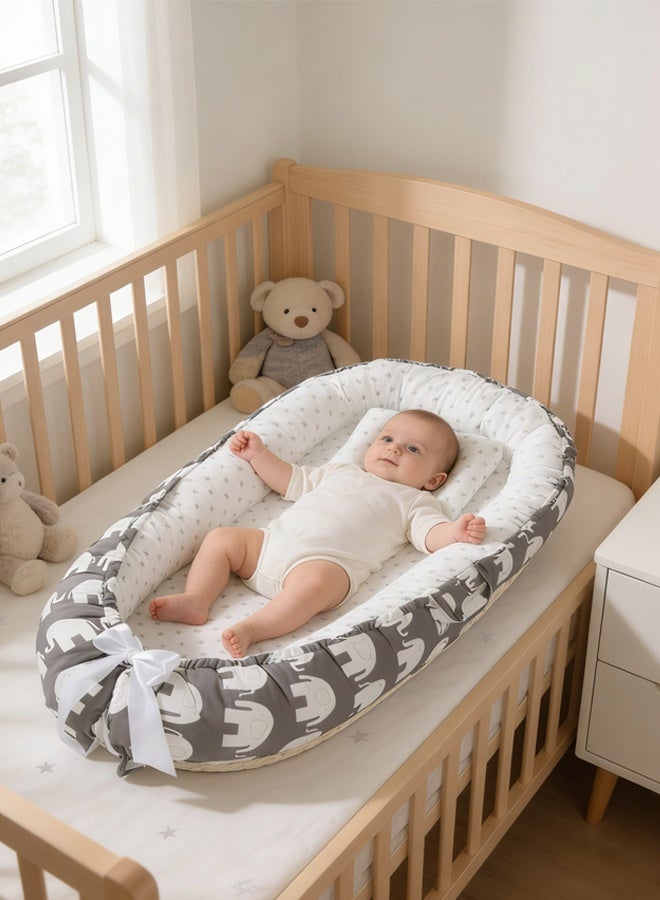 LOKIPA Baby Lounger Nest - Portable Foldable Crib Bed for Newborns 0-12M, 100% Breathable Cotton with Adjustable Bumper & Pillow, Travel Bassinet Insert, Co-Sleeper, Machine Washable - Image 1