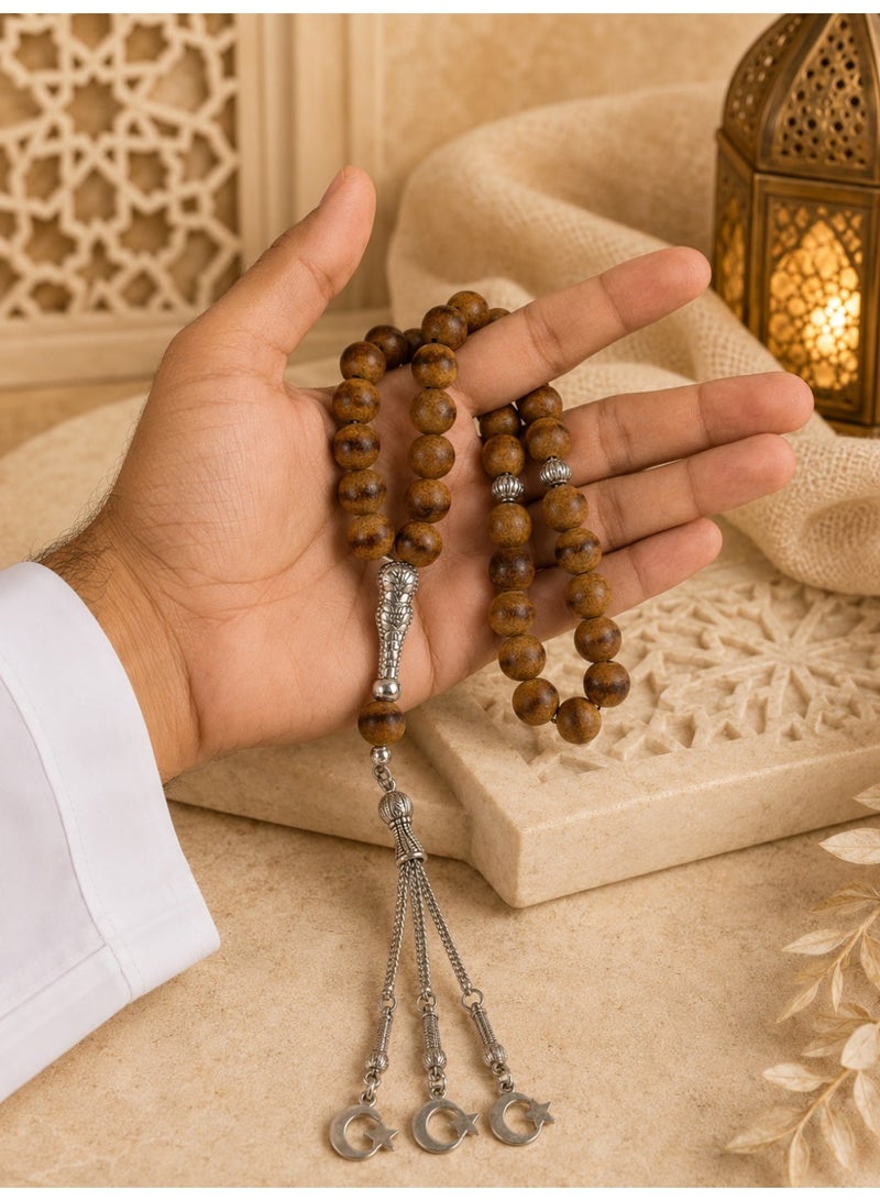 خرز الهدوء قطعة واحدة من مسبحة العود للمبتدئين مع رائحة زهرية لطيفة وخطوط زيتية مرئية – 33 حبة للتسبيح مع صندوق هدايا – مثالية للذكر، رمضان، العيد، الحج، العمرة والممارسة اليومية - Image 3