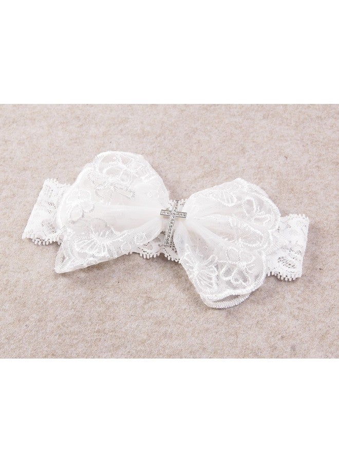 Nishine Nishine 2 Pack Baptism White Newborn Bowknot Headbands Baby Christening Hair Bows Headwrap Toddler Hairband (Cross Button)  - Image 5