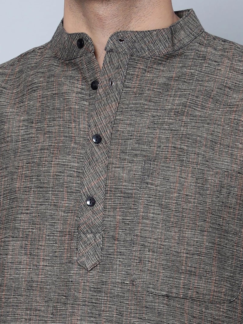 LATEST CHIKAN Men's Cotton Blend Regular Textured Short Kurta Half Sleeves - Casual Ethnic Wear -SK-DBL-GY-40 Grey - Image 5