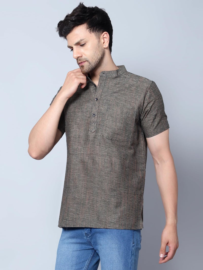LATEST CHIKAN Men's Cotton Blend Regular Textured Short Kurta Half Sleeves - Casual Ethnic Wear -SK-DBL-GY-40 Grey - Image 3