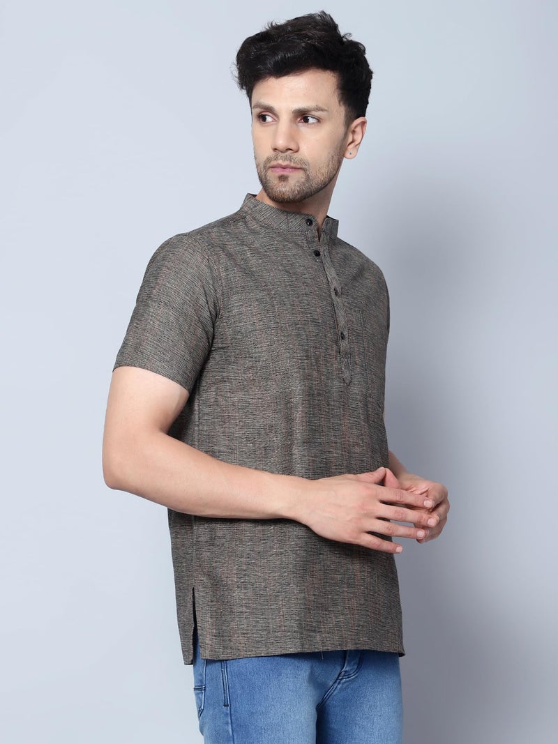 LATEST CHIKAN Men's Cotton Blend Regular Textured Short Kurta Half Sleeves - Casual Ethnic Wear -SK-DBL-GY-40 Grey - Image 2