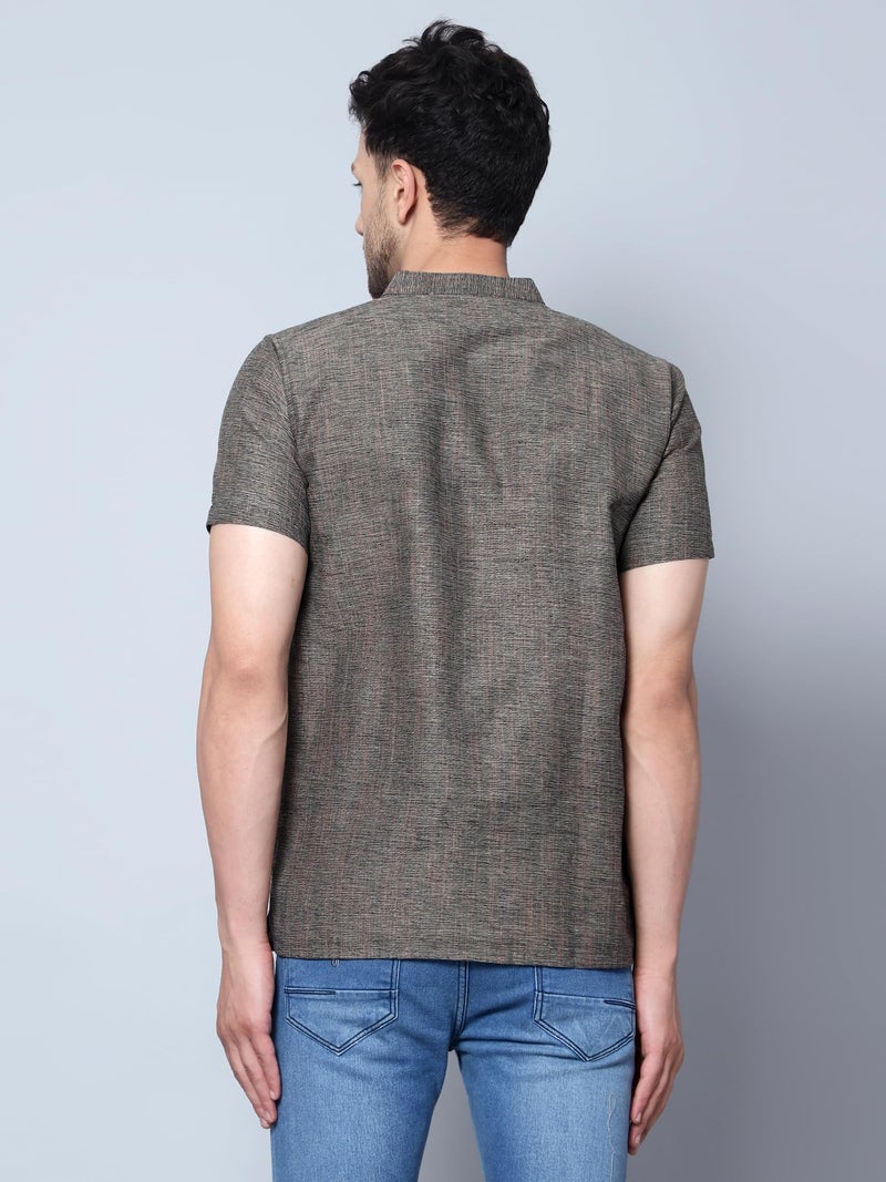 LATEST CHIKAN Men's Cotton Blend Regular Textured Short Kurta Half Sleeves - Casual Ethnic Wear -SK-DBL-GY-40 Grey - Image 4
