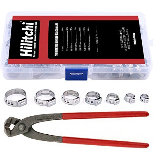 Hilitchi 70pcs Stainless Steel Single Ear Hose Clamps with Ear Clamp Pincers Kit - Image 1