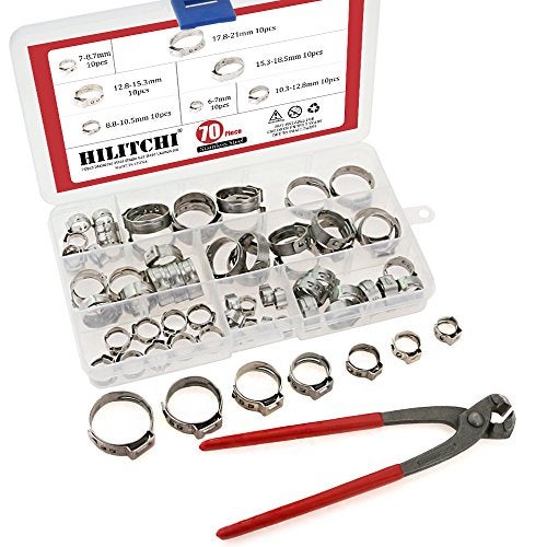 Hilitchi 70pcs Stainless Steel Single Ear Hose Clamps with Ear Clamp Pincers Kit - Image 2