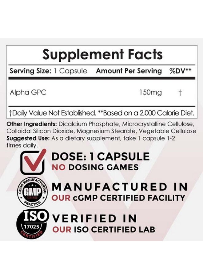 Nootropics Depot Alpha GPC Capsules | 150mg | 60 Count | Choline Supplement | Brain Health Supplement | Supports Healthy Brain Function | Enhance Cognition, Memory + Focus