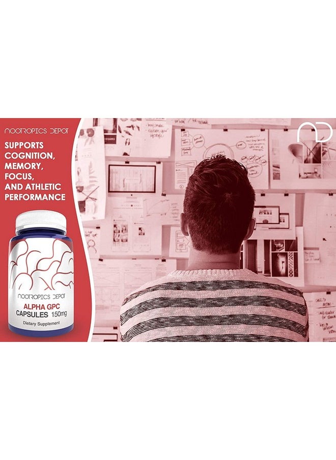 Nootropics Depot Alpha GPC Capsules | 150mg | 60 Count | Choline Supplement | Brain Health Supplement | Supports Healthy Brain Function | Enhance Cognition, Memory + Focus