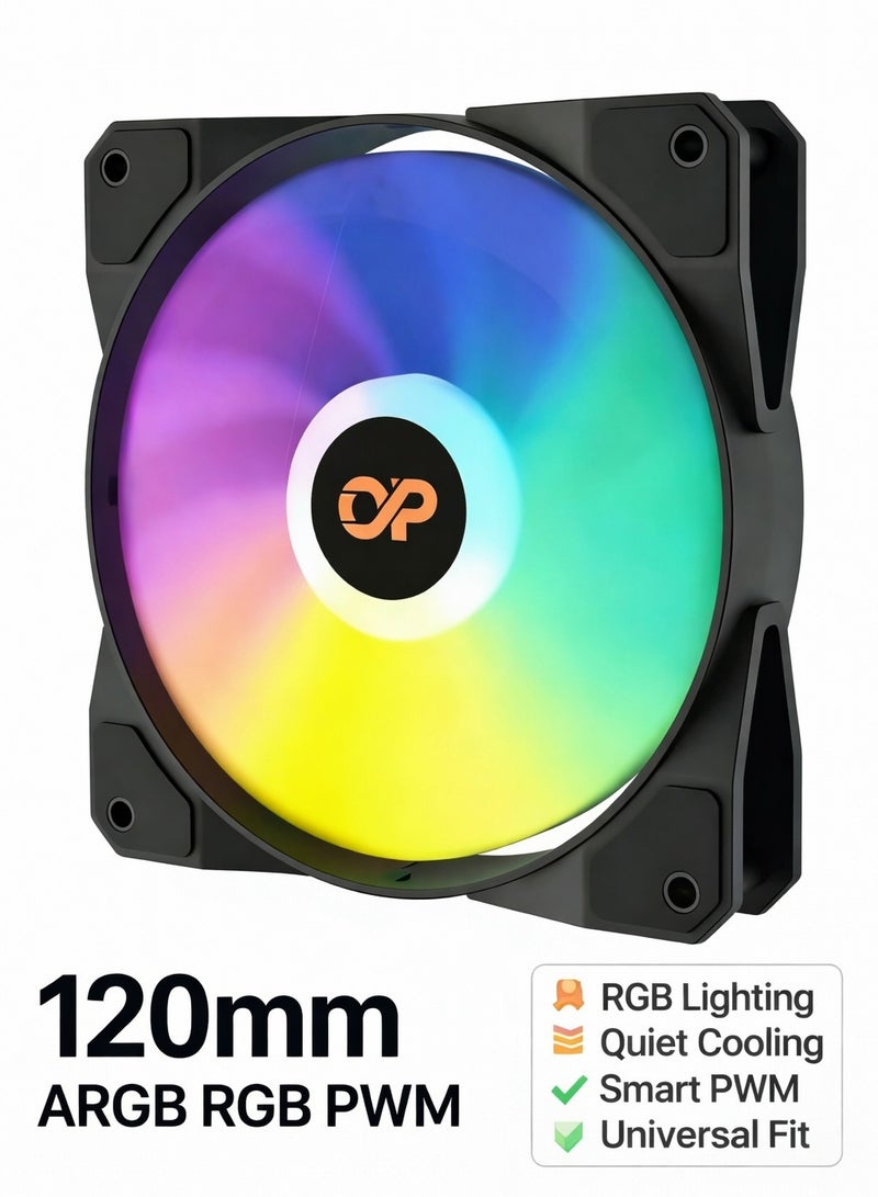 باور مروحة تبريد كمبيوتر بإضاءة RGB ARGB PWM مقاس 120 مم (عبوة واحدة) - مروحة تبريد هادئة وعالية التدفق لأجهزة الكمبيوتر وأنظمة التبريد السائل - Image 1