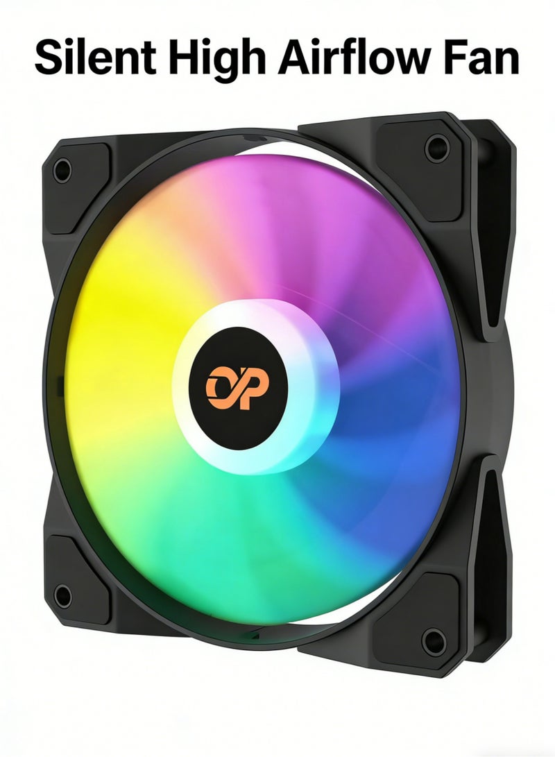 باور مروحة تبريد كمبيوتر بإضاءة RGB ARGB PWM مقاس 120 مم (عبوة واحدة) - مروحة تبريد هادئة وعالية التدفق لأجهزة الكمبيوتر وأنظمة التبريد السائل - Image 2
