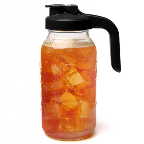 County Line Kitchen Glass Mason Jar Pitcher with Lid - Wide Mouth, 2 Quart (64 oz) - Heavy Duty, Leak Proof - Sun & Iced Tea Pitcher, Cold Brew Coffee, Breast Milk Storage, Water - Black - Image 1