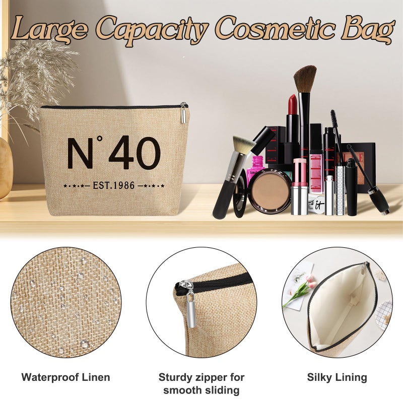 YeohJoy 40th Birthday Gifts for Women Jute Tote Bag, Vintage NÂ°40 Burlap Handbag with Cosmetic Bag and Back in 1986 Poster, Unique 40 Years Old Gifts for Mom Wife Friends Sister Her - Image 4