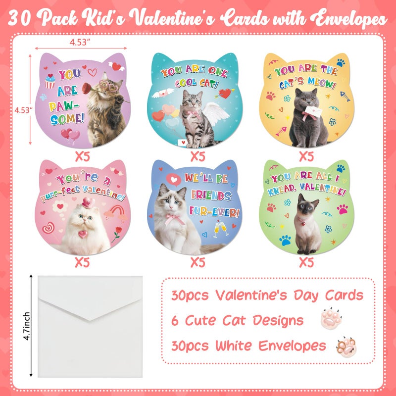 Hoblynth 30 Pack Valentines Day Cards for Kids Classroom Valentineâ€™s Day Cards with Envelopes Lovely Cat Gifts Exchange Card for Classroom Activity Favor Valentines Greeting Card for Girls Boys - Image 2