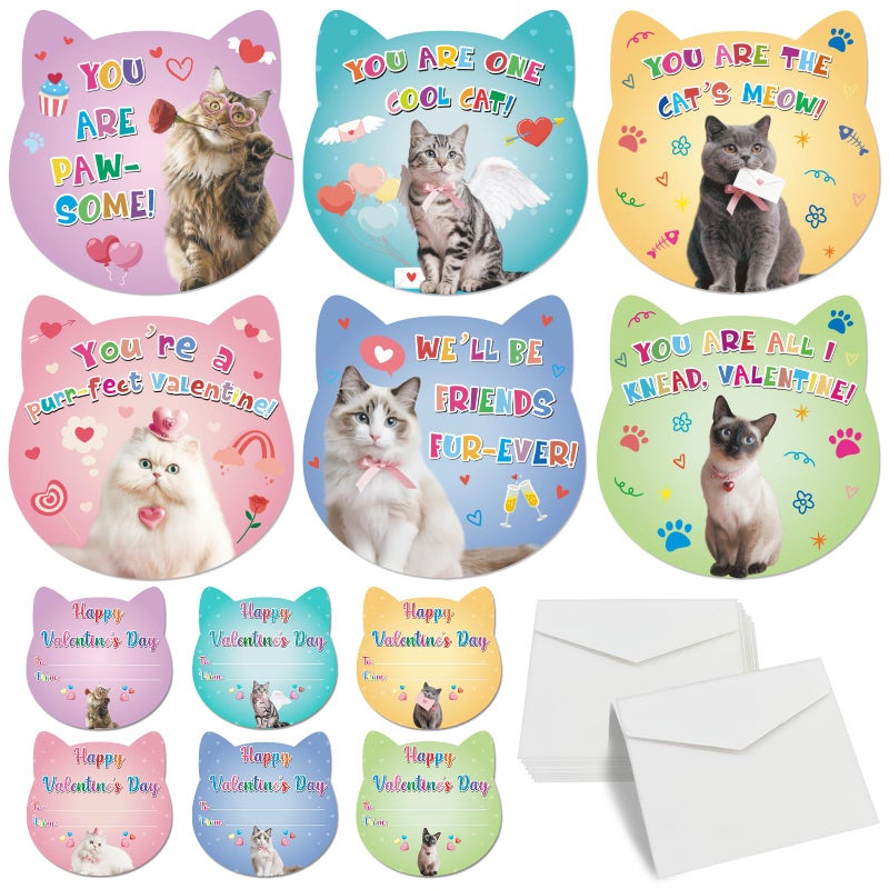 Hoblynth 30 Pack Valentines Day Cards for Kids Classroom Valentineâ€™s Day Cards with Envelopes Lovely Cat Gifts Exchange Card for Classroom Activity Favor Valentines Greeting Card for Girls Boys - Image 1