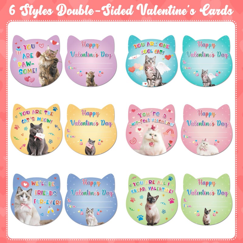 Hoblynth 30 Pack Valentines Day Cards for Kids Classroom Valentineâ€™s Day Cards with Envelopes Lovely Cat Gifts Exchange Card for Classroom Activity Favor Valentines Greeting Card for Girls Boys - Image 4