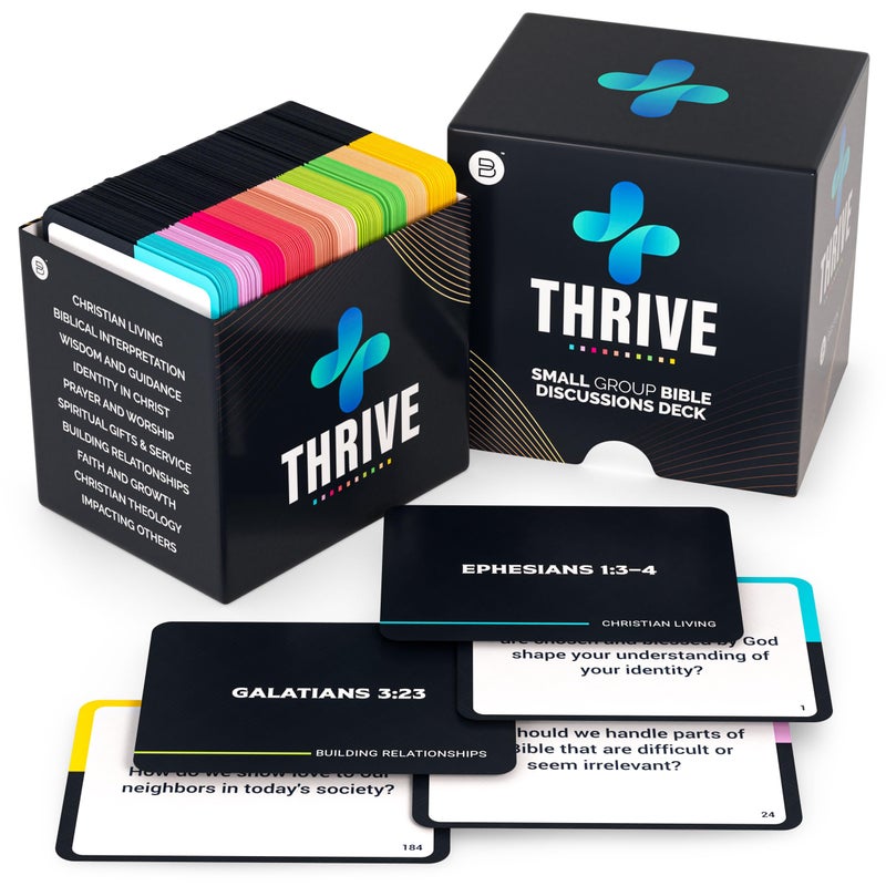 Briston بطاقات مناقشة الكتاب المقدس لمجموعات صغيرة من Thrive 200 بطاقة آيات مع محفزات دراسية للتأمل لمجموعات الشباب في الكنيسة والتعليم المسيحي ودراسة الكتاب المقدس العائلية ولعبة محادثة الإيمان من بريستون - Image 3