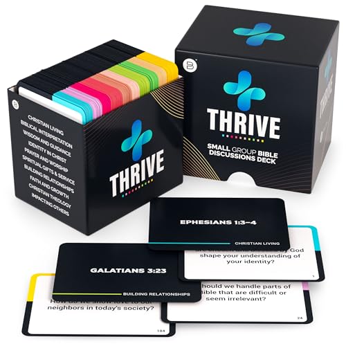 Briston بطاقات مناقشة الكتاب المقدس لمجموعات صغيرة من Thrive 200 بطاقة آيات مع محفزات دراسية للتأمل لمجموعات الشباب في الكنيسة والتعليم المسيحي ودراسة الكتاب المقدس العائلية ولعبة محادثة الإيمان من بريستون - Image 1