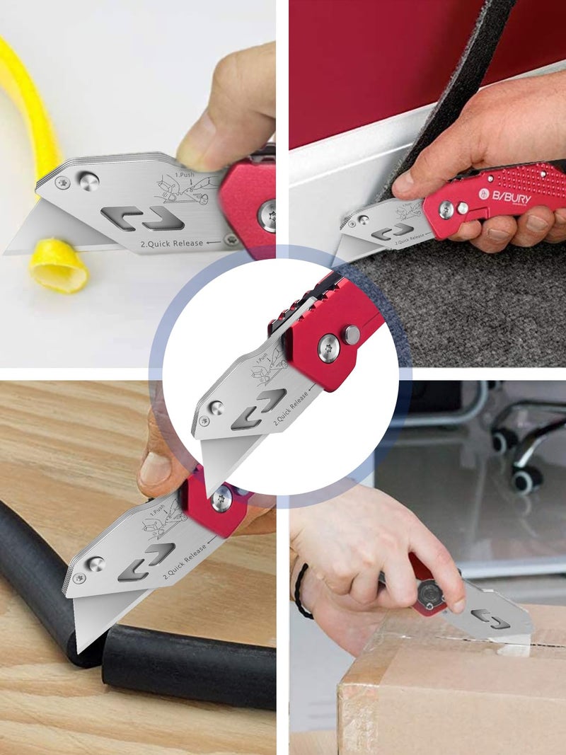BIBURY Utility Knife, BIBURY Upgraded Version Heavy Duty Box Cutter, Pocket Carpet knife with 10 Replaceable SK5 Stainless Steel Blades, Belt Clip, Easy Release Button, Quick Change and Safety Lock-Red - Image 5