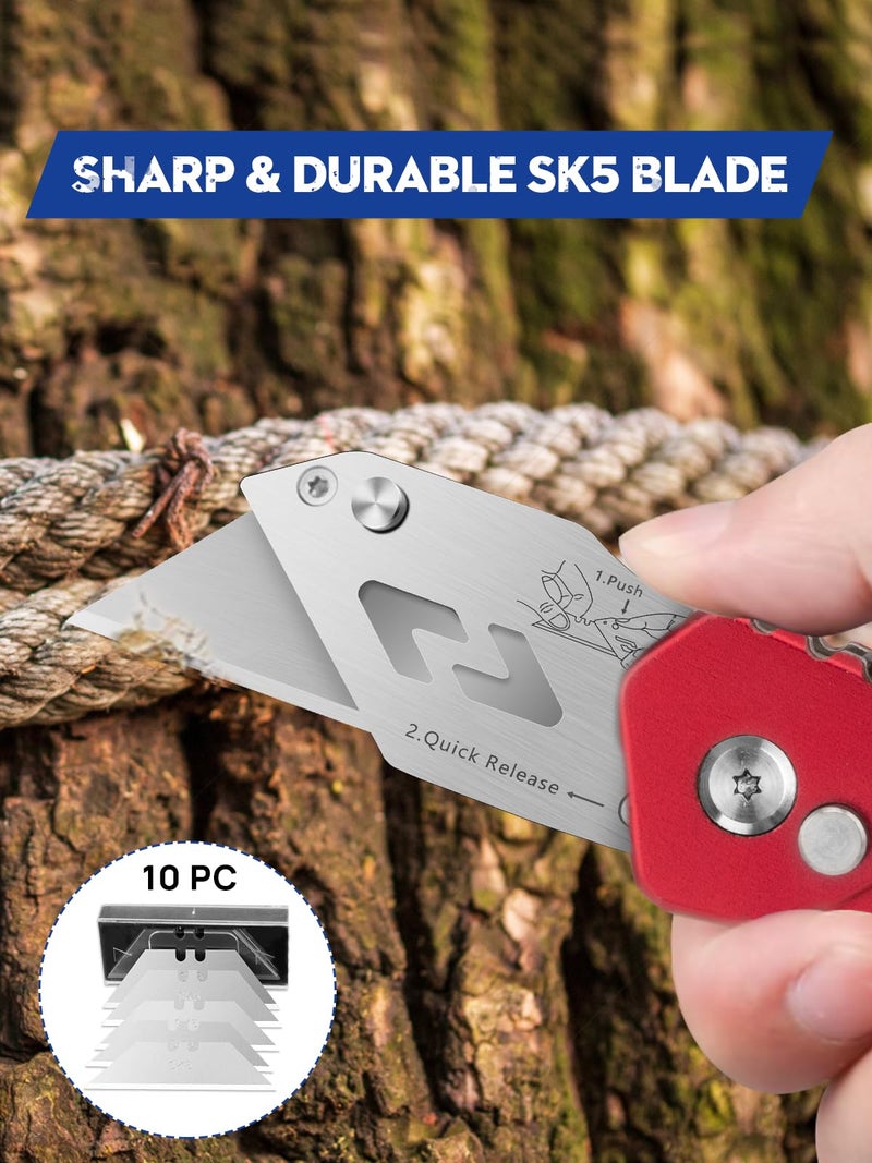 BIBURY Utility Knife, BIBURY Upgraded Version Heavy Duty Box Cutter, Pocket Carpet knife with 10 Replaceable SK5 Stainless Steel Blades, Belt Clip, Easy Release Button, Quick Change and Safety Lock-Red - Image 3